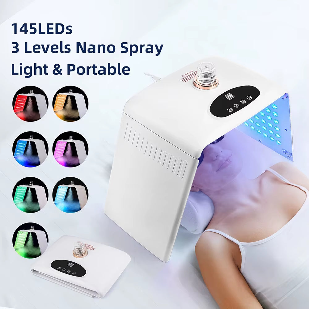 Foldable 7 Colors LED Photon Machine with 3 Levels Nano Spray Skin Moisturizing Face&Body Mask Beauty Salon Home Use Skin Care
