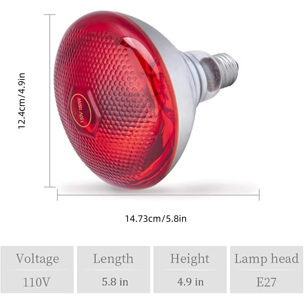 150W Mutifunctionnal near Infrared Red Heat Lamp Bulb Fit Standard E26/E27 Socket Relieve Pain Optimal Therapy for Body