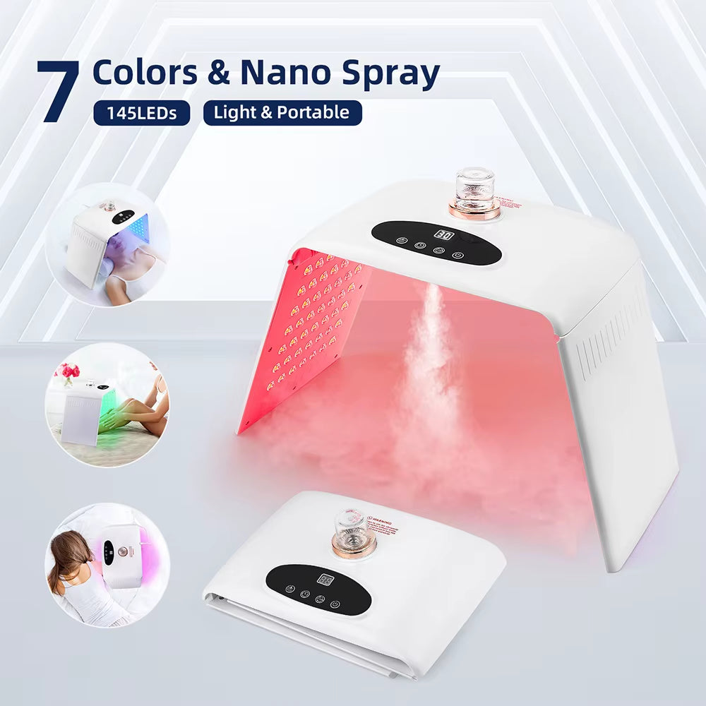 Foldable 7 Colors LED Photon Machine with 3 Levels Nano Spray Skin Moisturizing Face&Body Mask Beauty Salon Home Use Skin Care