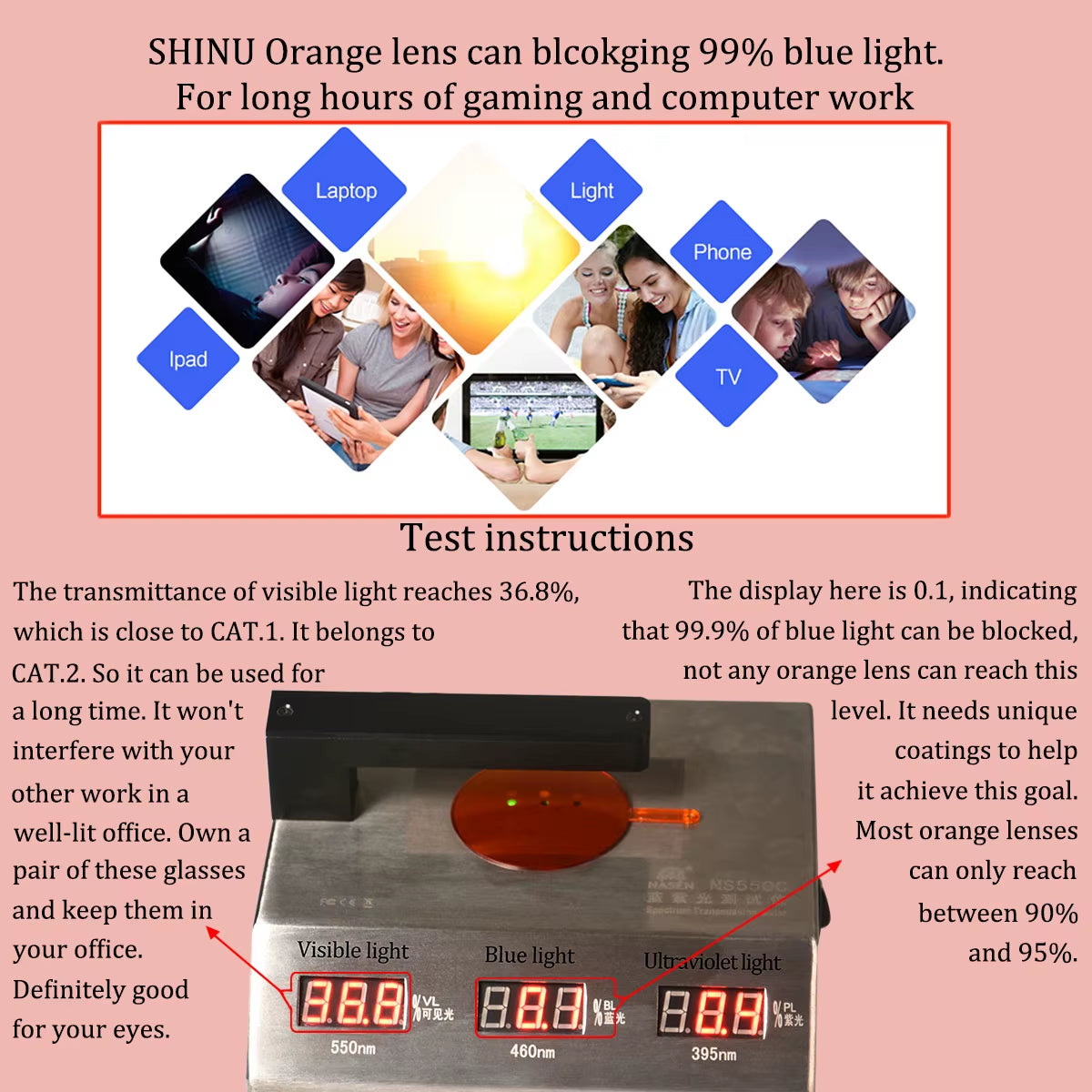 Glasses Men Women Blue Light Glasses Computer Gaming Glasses Red/Orange/Clear Lens Blocking Blue Light Eyeglasses Sh001