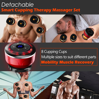 8Cups Smart Cupping Therapy Massager Set,4In1 Electric Cupping Massager Device Fat Burner Vacuum Suction Cups Ems anti Cellulite