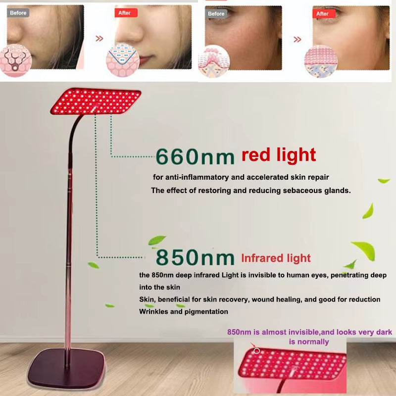 LED Red Light Therapy Panel with Stand 660Nm 850Nm near Infrared Therapy Lamp Devices for Body Pain Relief and Skin Care