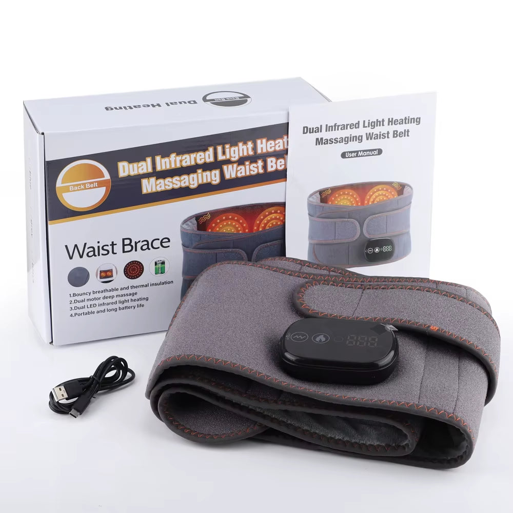 Electric Waist Massager Infrared Heating Therapy Lumbar Pad Vibration Massage Belt Back Support Relief Fatigue Blood Circulation