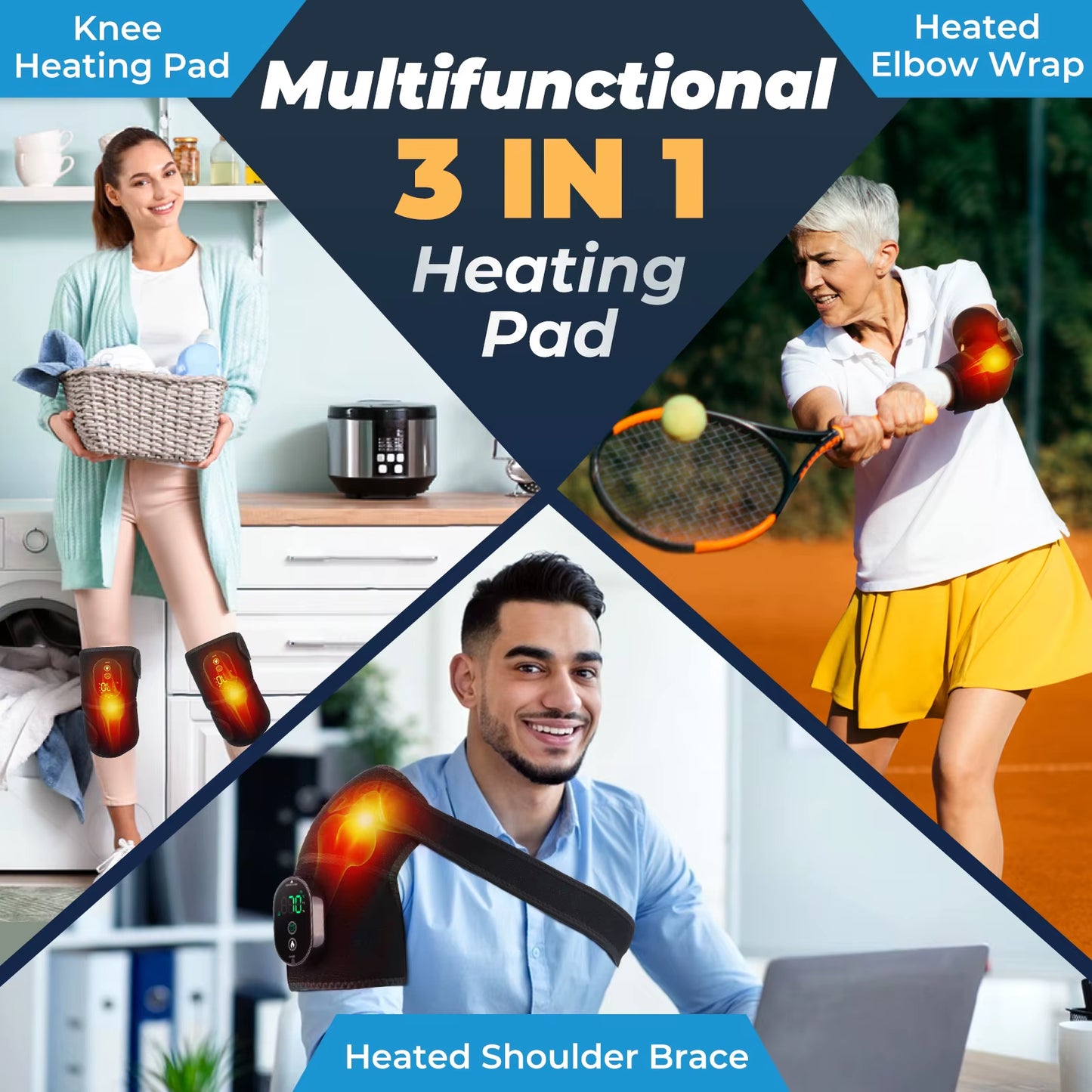 3 in 1 Shoulder Knee Heated Knee Massager Pad for Joint Pain Relief Health Care Shoulder Arthritis Support Brace Belt