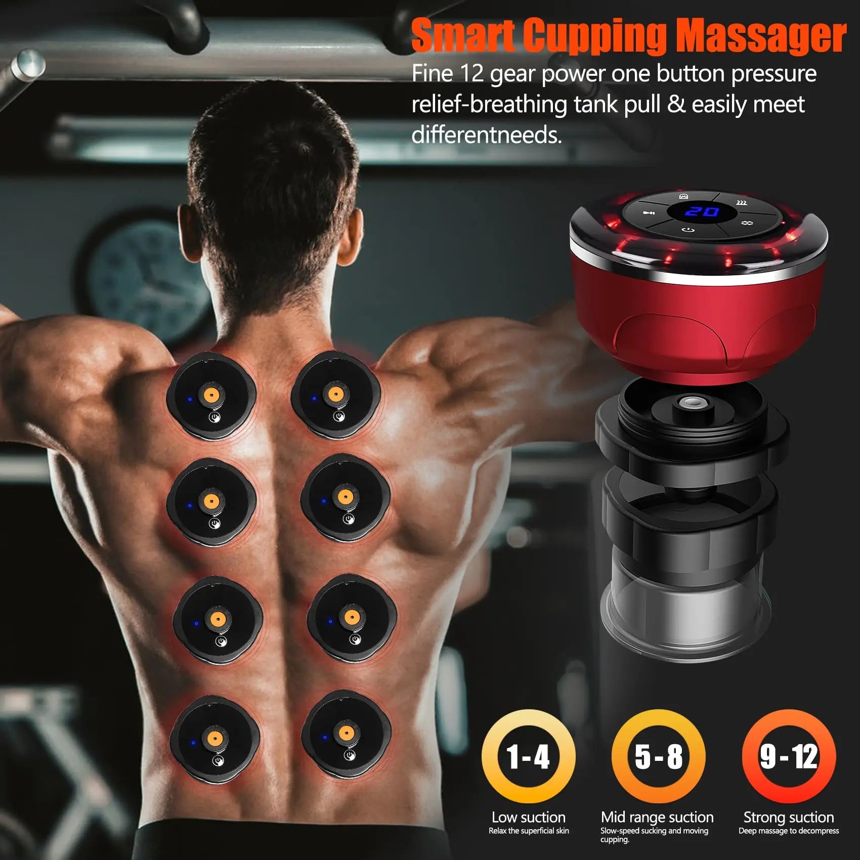 8Cups Smart Cupping Therapy Massager Set,4In1 Electric Cupping Massager Device Fat Burner Vacuum Suction Cups Ems anti Cellulite